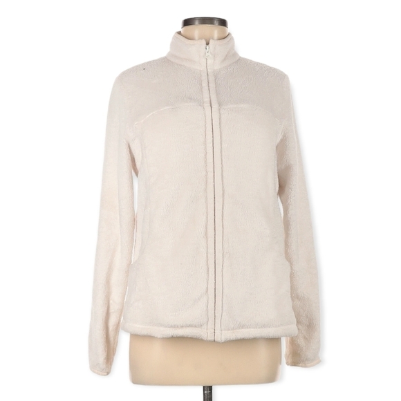 Lands End Full Zip Ivory Fleece Jacket Size Medium - Picture 1 of 2